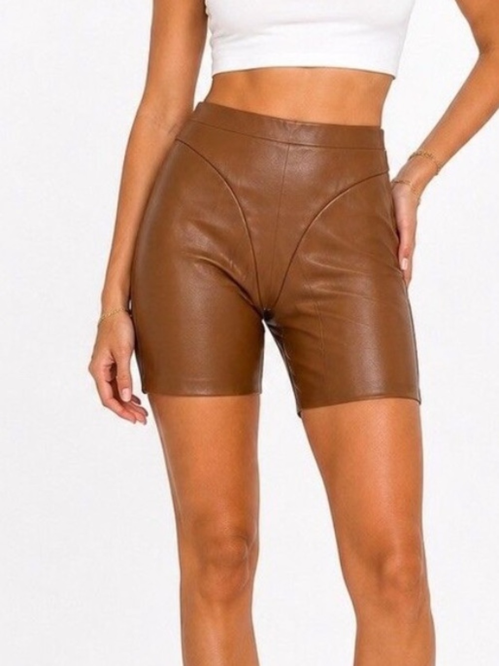 NWT Skims nude sienna camel faux leather biker shorts size M